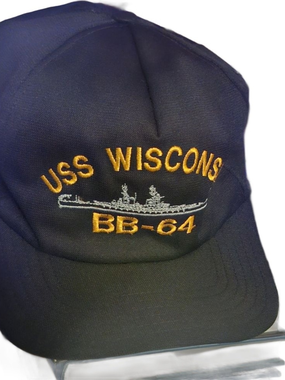 USS Wisconsin BB-64 Embroidered Navy Baseball Cap - Black Vintage